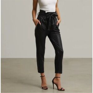 COMMANDO Faux Leather Paperbag Pants High Waist Tapered Leg Belted Black Size XS